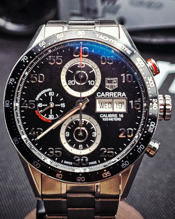 Tag Heuer Carrera Chronograph 43MM Black Dial Steel Bracelet (CV2A10.BA0799)