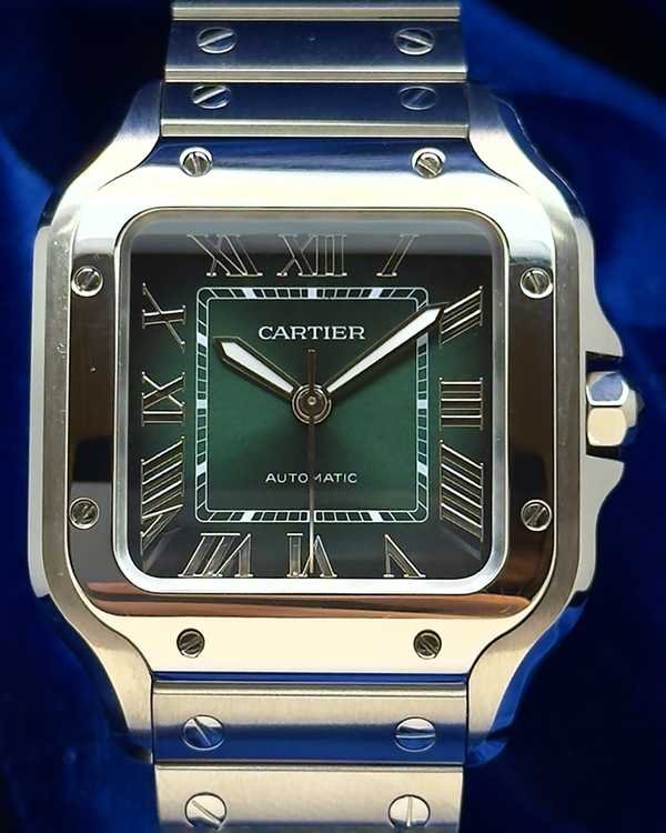 2025 Cartier Santos De Cartier 35.1MM Green Dial Steel Bracelet (WSSA0061)