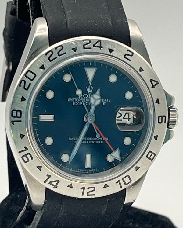 2006 Rolex Explorer II 40MM Black Dial Aftermarket Rubber Strap (16570)