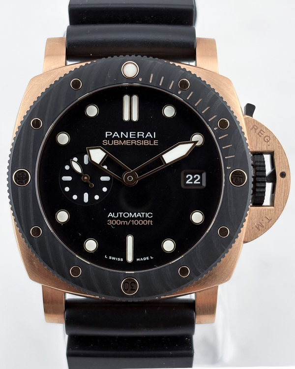 2025 Panerai Submersible Goldtech Orocarbo 44MM Black Dial Rubber Strap (PAM02070)