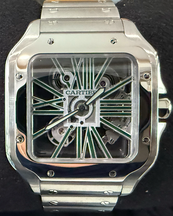 2025 Cartier Santos De Cartier 39.8MM Skeleton Dial Steel Bracelet (WHSA0028)