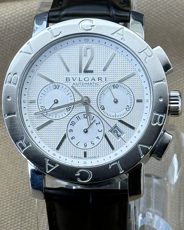Bvlgari Chronograph 42MM White Dial Leather Strap (BB42SLCH)