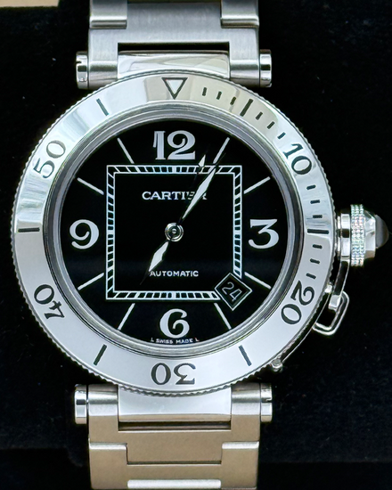 2007 Cartier Pasha De Cartier 40.5MM Black Dial Steel Bracelet (W31077M7)