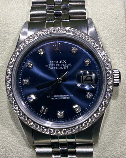 1966 Rolex Datejust 36MM Aftermarket Blue Dial Aftermarket Steel Bracelet (1603)