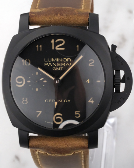 Panerai Luminor 1950 3 Days GMT 44MM Black Dial Leather Strap (PAM00441)