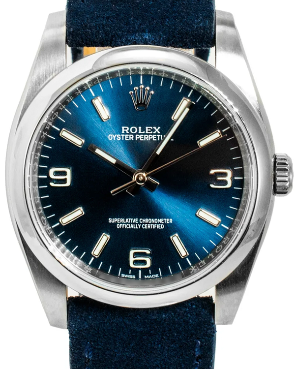 2018 Rolex Oyster Perpetual 36MM Blue Dial Aftermarket Leather Strap (116000)