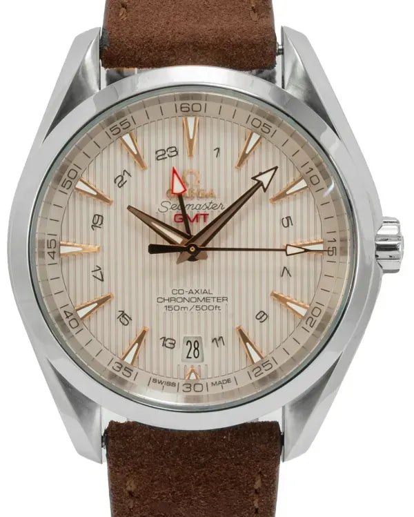 2016 Omega Seamaster Aqua Terra GMT 43MM Silver Dial Aftermarket Leather strap (231.13.43.22.02.004)
