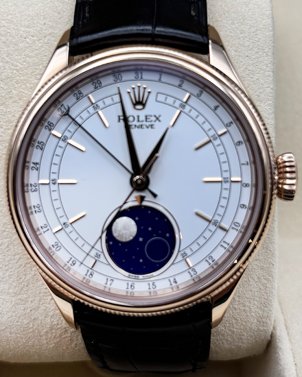 2022 Rolex Cellini Moonphase 39MM White Dial Leather Strap (50535)