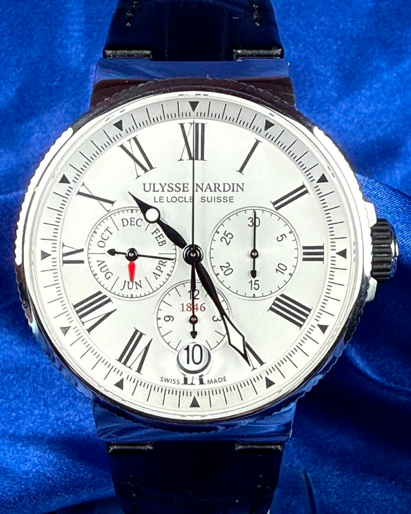 2022 Ulysse Nardin Marine Chronograph 43MM White Dial Leather Strap (1533-50/40)