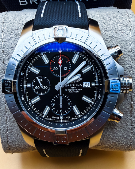 2023 Breitling Super Avenger Chronograph 48MM Black Dial Leather Strap (A13375)