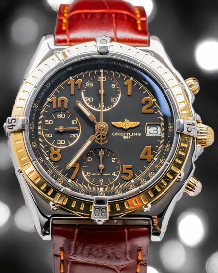 Breitling Chronomat 39MM Black Dial Aftermarket Leather Strap (B13050.1)