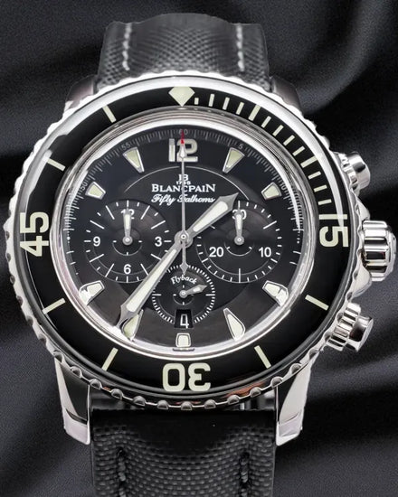 Blancpain Fifty Fathoms Flyback "Bathyscaphe" 45MM Black Dial Textile Strap (5085F-1130-52A)
