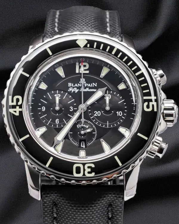 Blancpain Fifty Fathoms Flyback "Bathyscaphe" 45MM Black Dial Textile Strap (5085F-1130-52A)