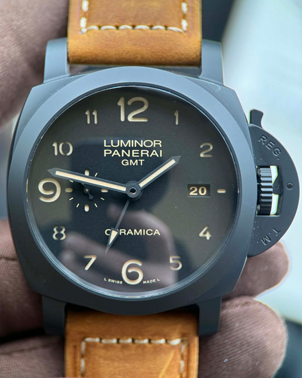 2017 Panerai Luminor 1950 3 Days GMT 44MM Black Dial Leather Strap (PAM00441)