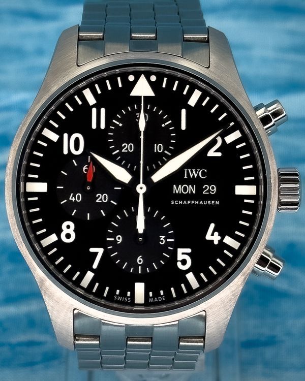 2017  IWC Schaffhausen Pilot Chronograph 43MM Black Dial Steel Bracelet (IW377710)