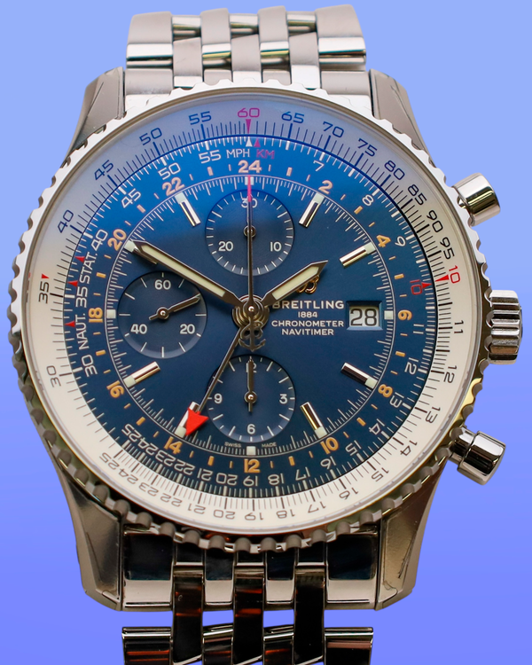 No Reserve - Breitling Navitimer World 46MM Blue Dial Steel Bracelet (A24322)