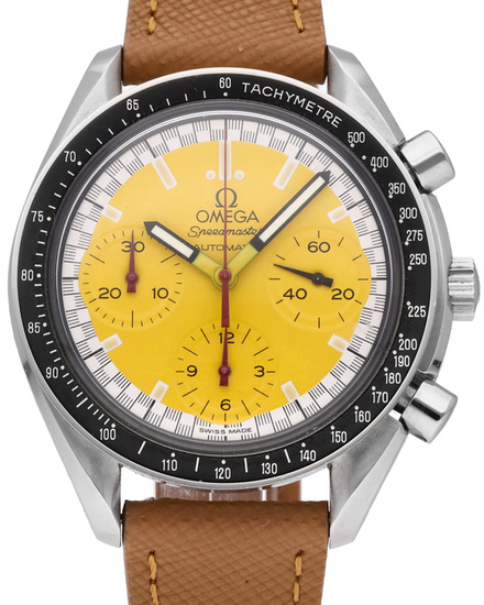 Omega Speedmaster Reduced "Michael Schumacher" 39MM Yellow Dial Aftermarket Leather Strap (3510.12.00)
