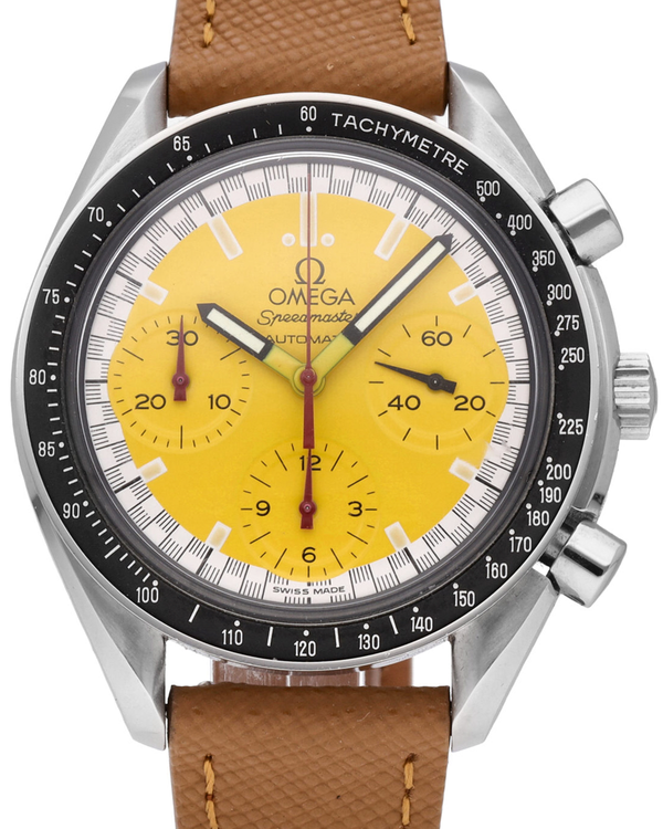 Omega Speedmaster Reduced "Michael Schumacher" 39MM Yellow Dial Aftermarket Leather Strap (3510.12.00)