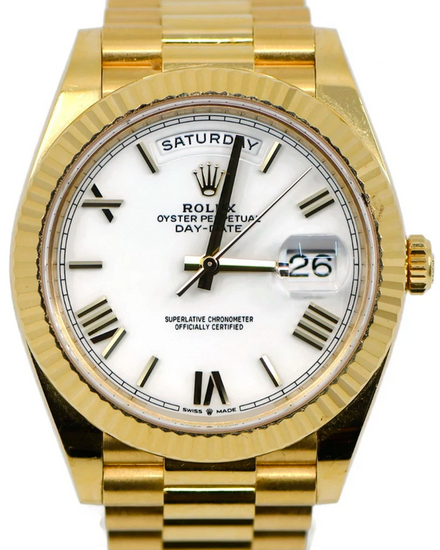 Rolex Day-Date 40MM White Dial Yellow Gold President Bracelet (228238)