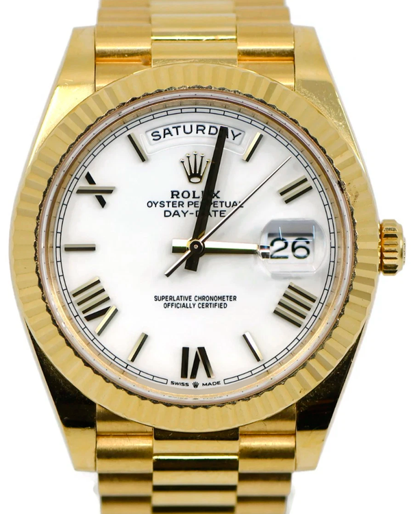Rolex Day-Date 40MM White Dial Yellow Gold President Bracelet (228238)