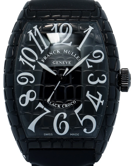 Franck Muller Tonneau Curvex Black Croco 40MM Black Dial Rubber Strap (8880 SC BLK CRO)