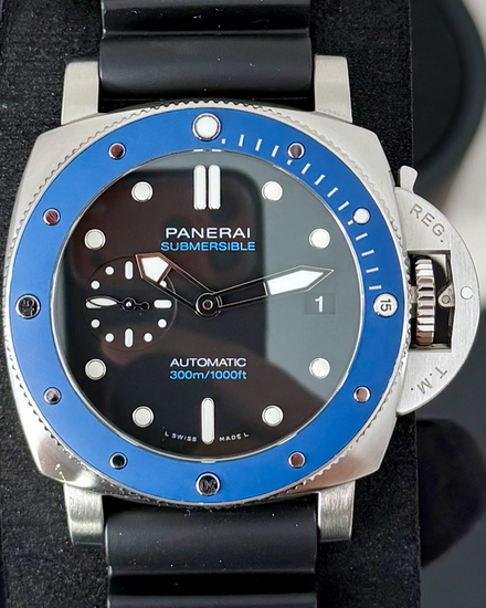 2021 Panerai Submersible "Azurro" L.E. 42MM Black Dial Rubber Strap (PAM01209)