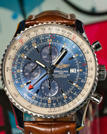 2018 Breitling Navitimer World GMT 46MM Blue Dial Leather Strap (A2432212/C651)