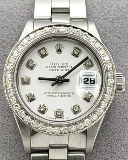 1984 (8.5 Mil. Serial) Rolex Lady-Datejust 26MM Aftermarket White Dial Oyster Bracelet (69240)
