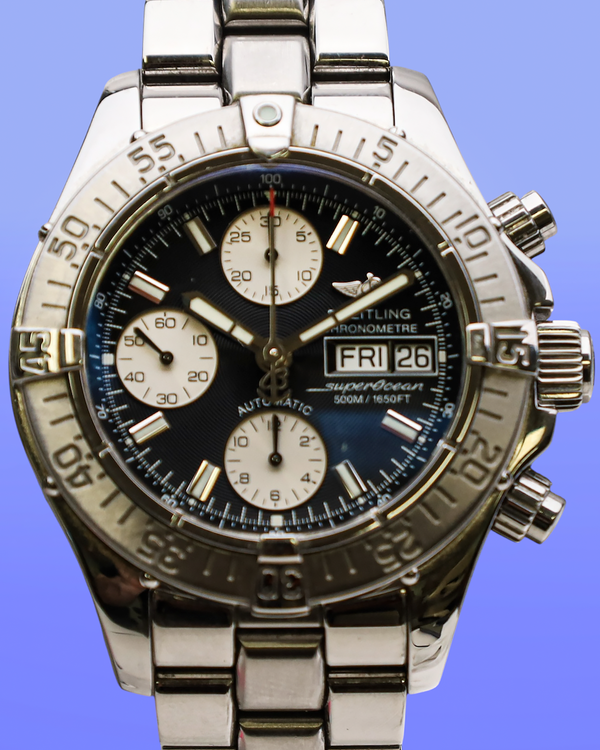 No Reserve - Breitling Superocean Chronograph II 42MM Black Dial Steel Bracelet (A13340)