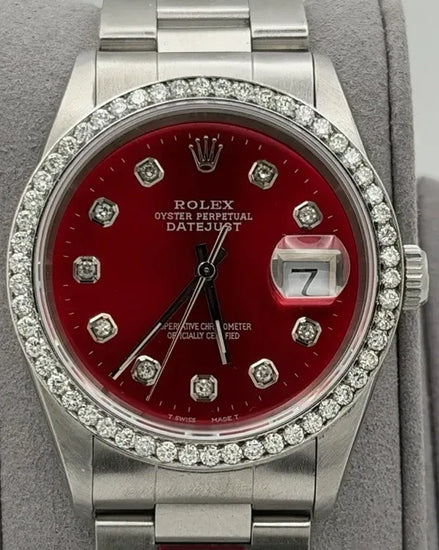 1996 Rolex Datejust 36MM Aftermarket Red Dial Oyster Bracelet (16264)