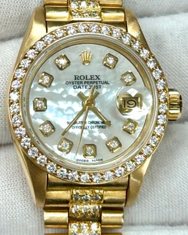 1991 (N Serial) Rolex Lady-Datejust 26MM Aftermarket Mother of Pearl Dial Aftermarket Diamonds/Yellow Gold President Bracelet (69178)