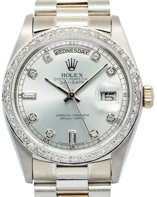 Rolex Day-Date 36MM Silver Dial White Gold President Bracelet (18039)