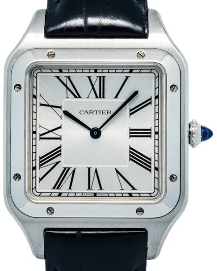 Cartier Santos Dumont XL 33.9MM Silver Dial Leather Strap (WSSA0032)