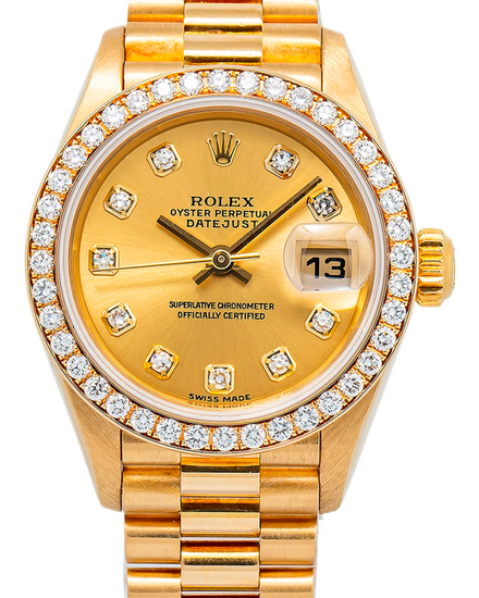 Rolex Lady-Datejust 26MM Champagne Dial Yellow Gold President Bracelet (79138)