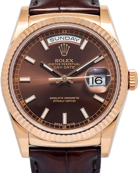 2016 Rolex Day-Date 36MM Chocolate Dial Leather Strap (118135