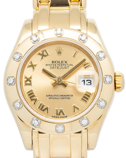 Rolex Lady-Datejust 29MM White Dial Yellow Gold Pearlmaster Bracelet (80318)