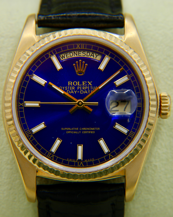 1978 Rolex Day-Date 36MM Aftermarket Blue Dial Aftermarket Leather Strap (18038)