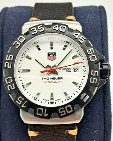 2005 Tag Heuer Formula 1 41MM Quartz White Dial Aftermarket Leather Strap (WAH1111)