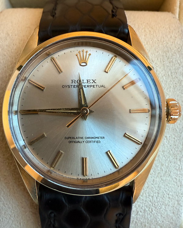 Rolex Oyster Perpetual 34MM Silver Dial Aftermarket Leather Strap (1024)