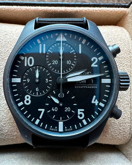 2024 IWC Schaffhausen Pilot "Top Gun Ceratanium" Chronograph 41MM Black Dial Textile Strap  (IW388106)