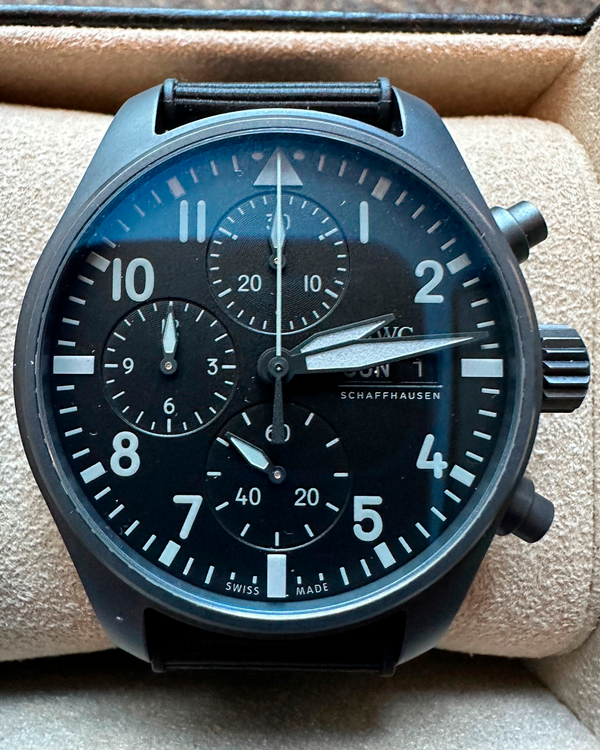 2024 IWC Schaffhausen Pilot "Top Gun Ceratanium" Chronograph 41MM Black Dial Textile Strap  (IW388106)