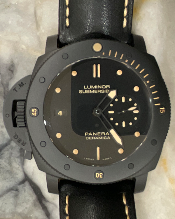 2014 Panerai Luminor Submersible 1950 3 Days L.E. 47MM Black Dial Leather Strap (PAM00607)