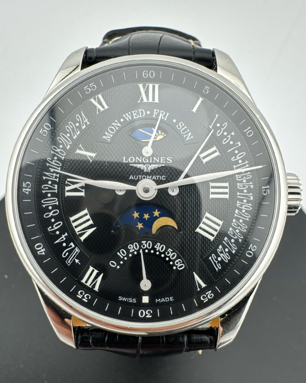 No Reserve - Longines Master Collection Retrograde Moonphase 44MM Black Dial Leather Strap (L2.739.4.51.7)
