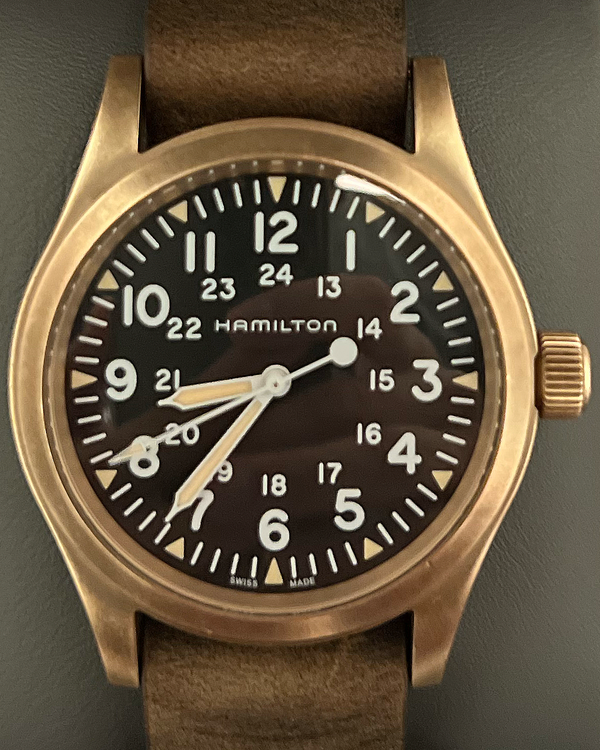 2025 Hamilton Khaki Field Mechanical Bronze 38MM Black Dial Leather Strap (H694590)