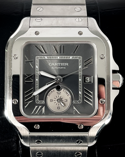 2025 Cartier Santos De Cartier Dual-Time 40.2MM Slate Dial Steel Bracelet (WSSA0076)