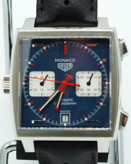 2020 Tag Heuer Monaco Chronograph "Steve McQueen" 39MM Blue Dial Leather Strap (CAW211P.FC6356)