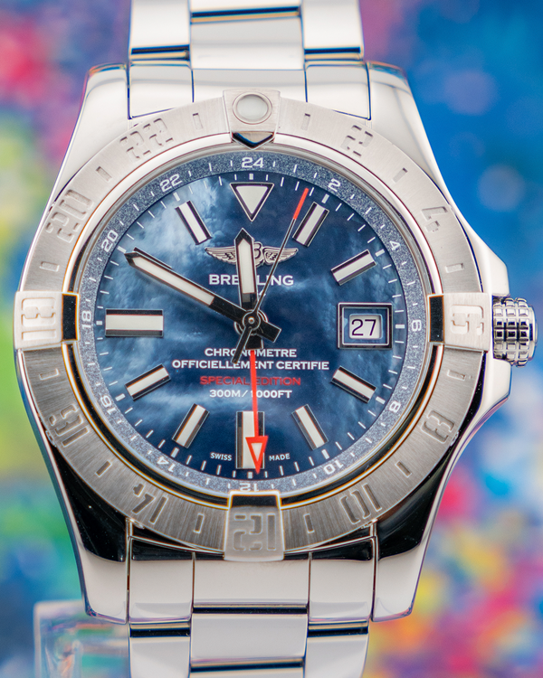 2019 Breitling Avenger II GMT S.E. 43MM Mother of Pearl Dial Steel Bracelet (A3239011/C930)