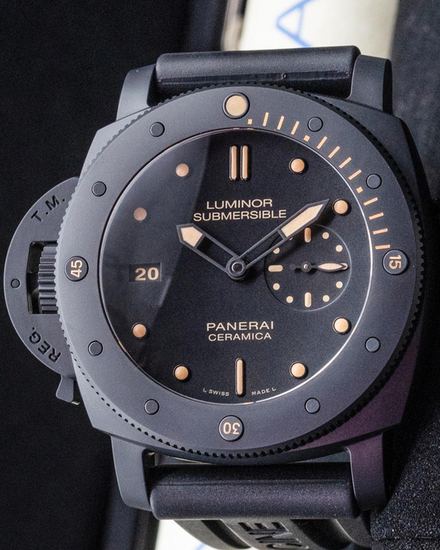 2014 Panerai Luminor Submersible 1950 Left-Handed 3 Days L.E. 47MM Black Dial Rubber Strap (PAM00607)