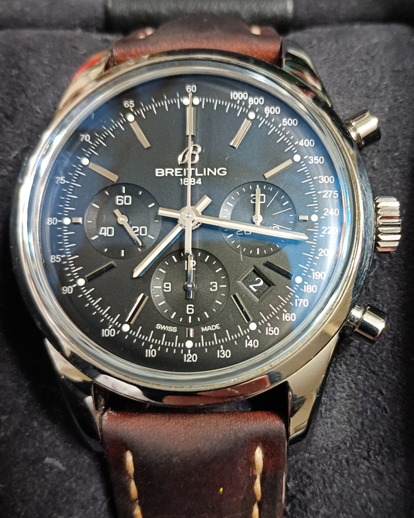 2016 Breitling Transocean Chronograph 43MM Black Dial Leather Strap (AB015212/BA99)
