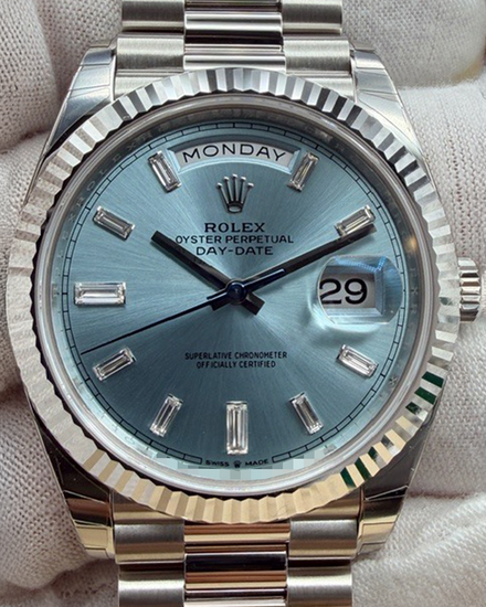 2025 Rolex Day-Date 40MM Ice Blue Dial Platinum President Bracelet (228236)